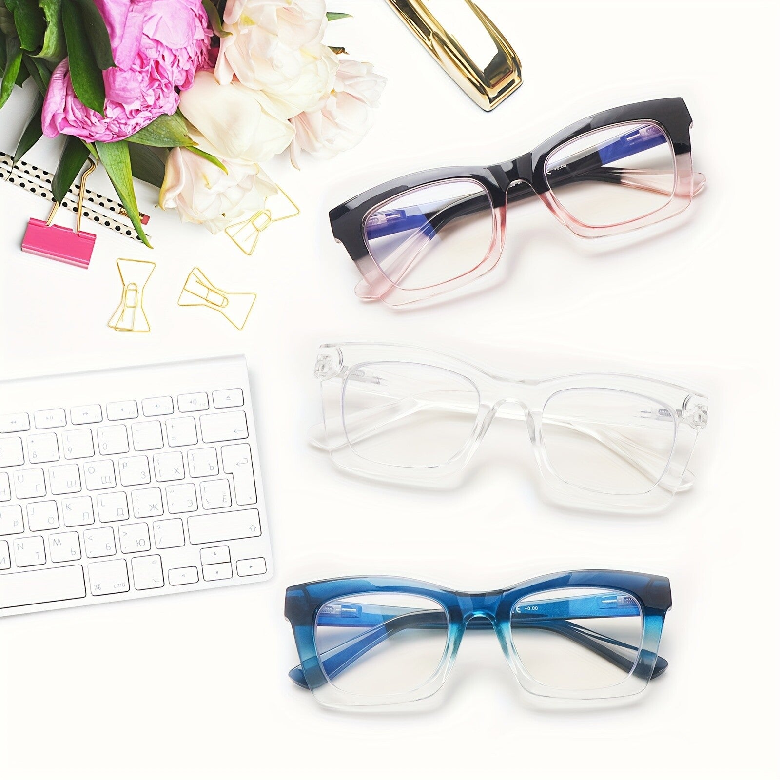 3-Pack Fashionable Women's Reading Glasses Blue Light Blocking Computer Square