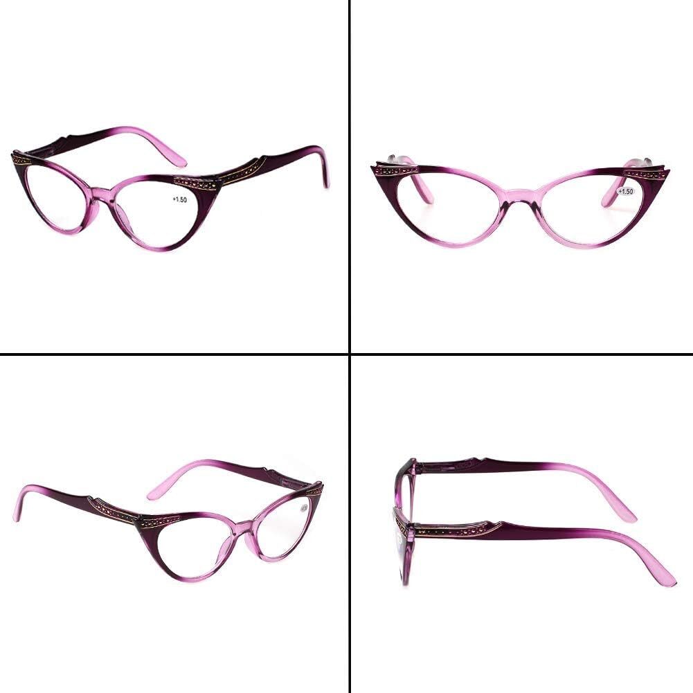 Kerecsen 4 Pack Ladies Stylish Cateye Reading Glasses Spring Hinge Readers Women