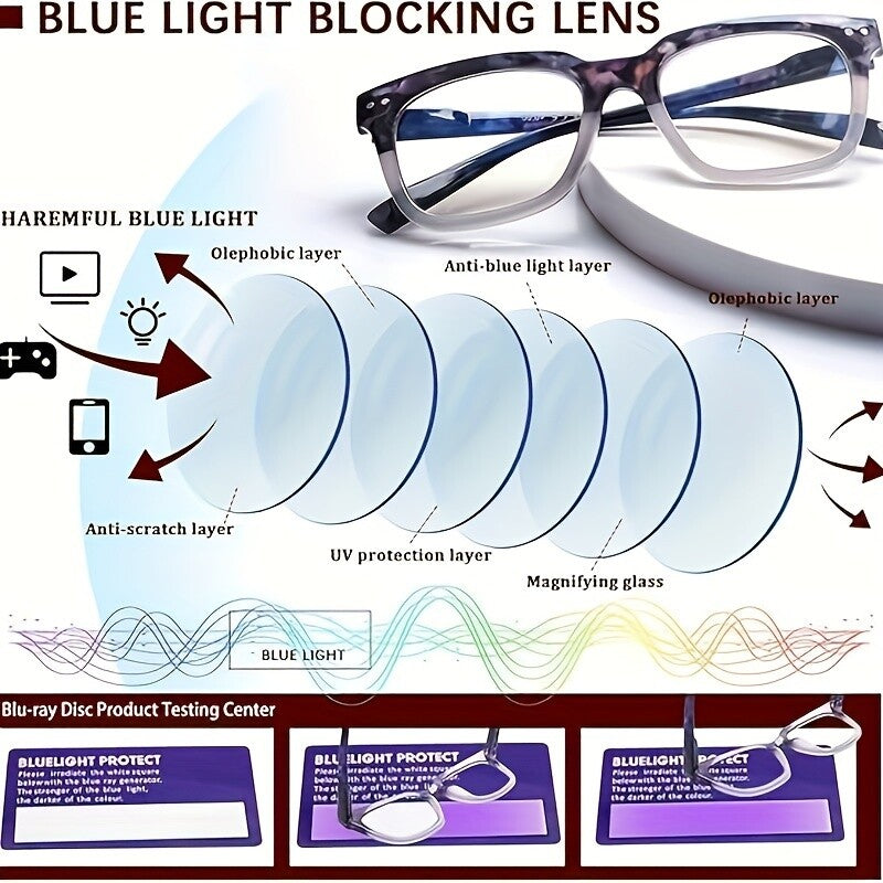 5 pcs Blue Light Blocking Reading Glasses Women Colorful Printed Oval Wide Frame