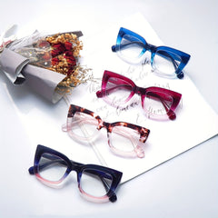4-Pack Readers for Women Oprah Style Square Reading Glasses with Spring Hinge Blue Light Blocking for Men Ladies