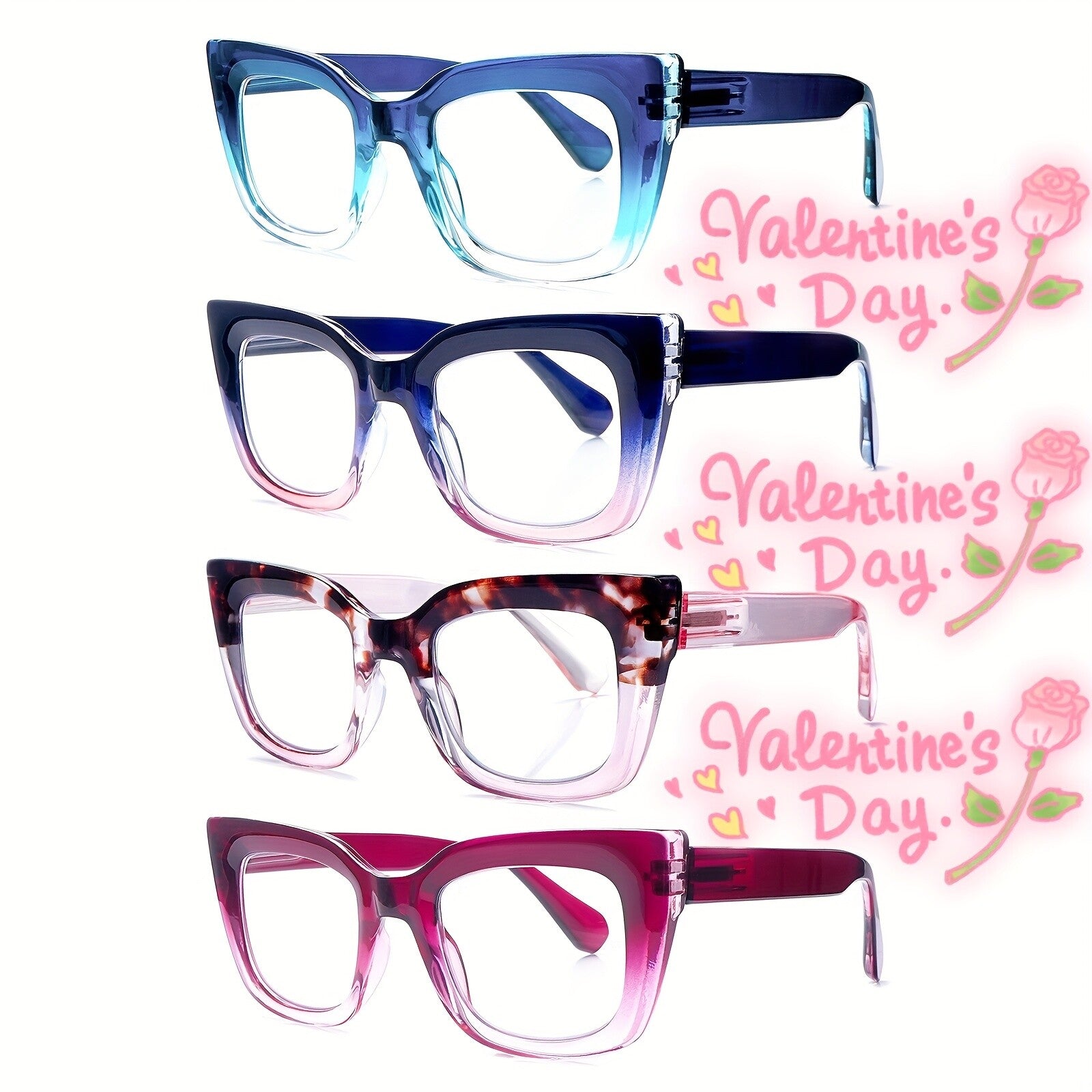 4-Pack Readers for Women Oprah Style Square Reading Glasses with Spring Hinge Blue Light Blocking for Men Ladies