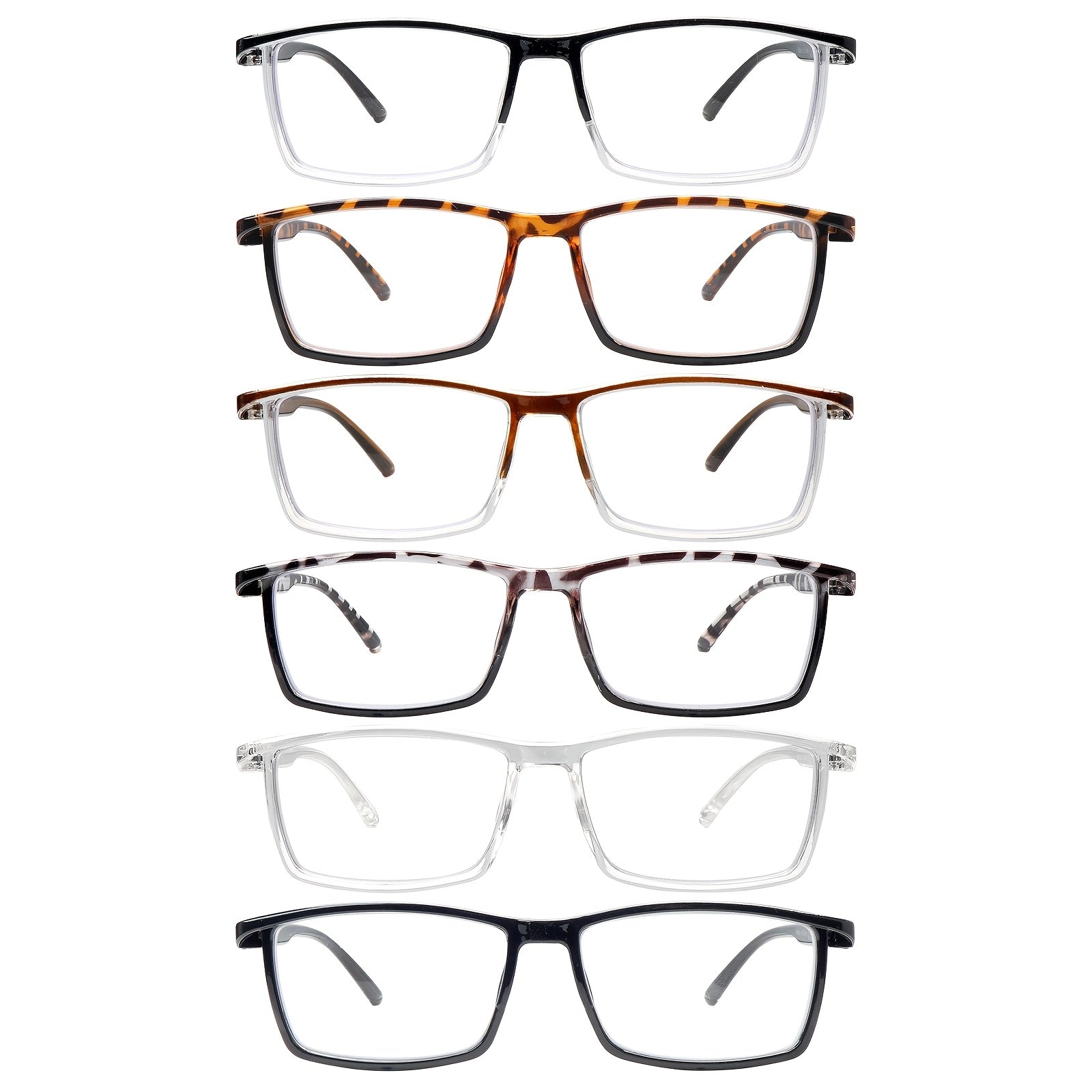 KERECSEN 6-Pair Blue Light Blocking Reading Glasses with Tortoiseshell/ Square Thin-PVC Frame & Plastic - Computer Glasses for Men & Women, Screen, Eyewear (6-Pair Pack) 2 Color Options - Compatible for Office, Smartphones, E-