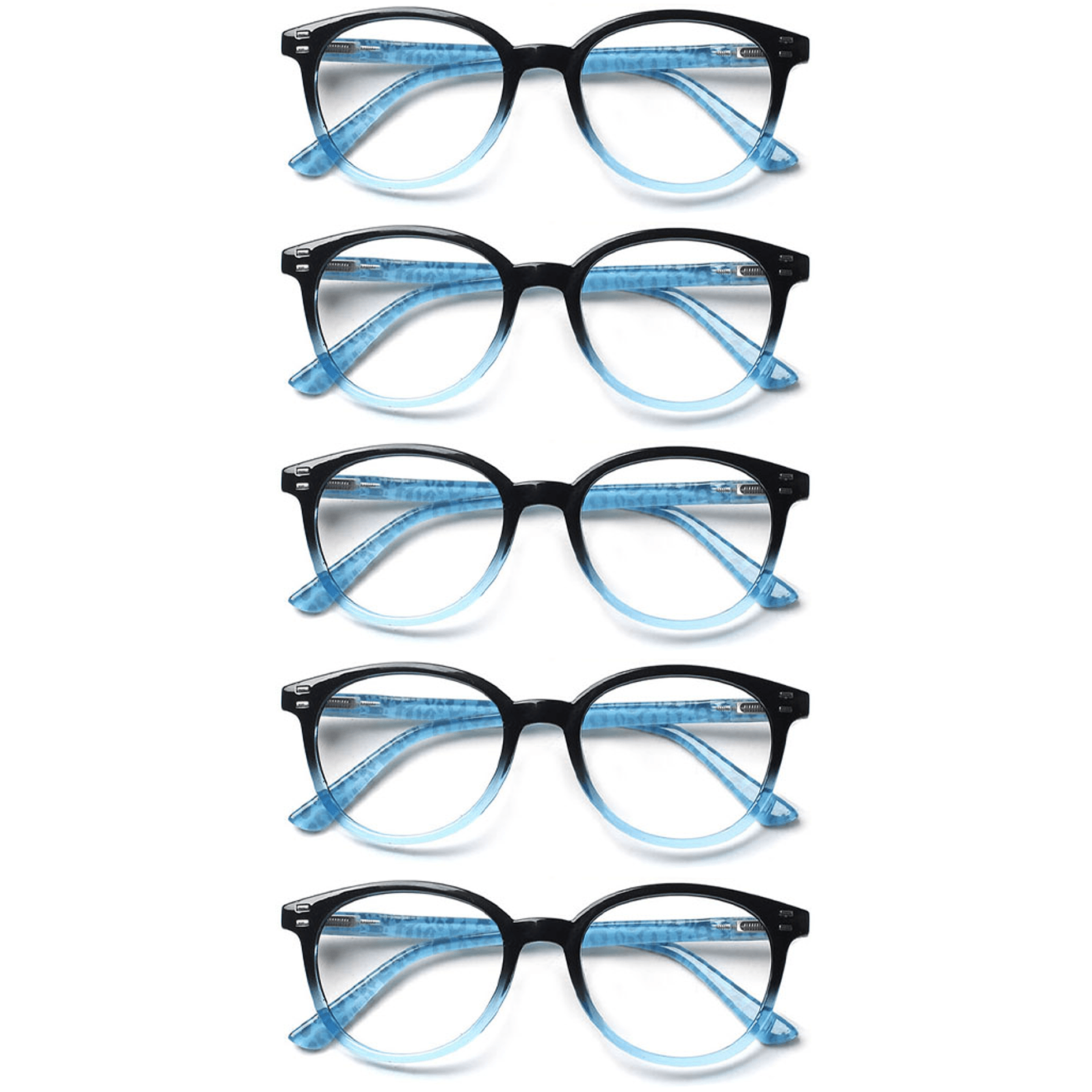 KERECSEN 5 Pack Round Reading Glasses Blue Light Blocking Readers Spring Hinge for Women Men HN143