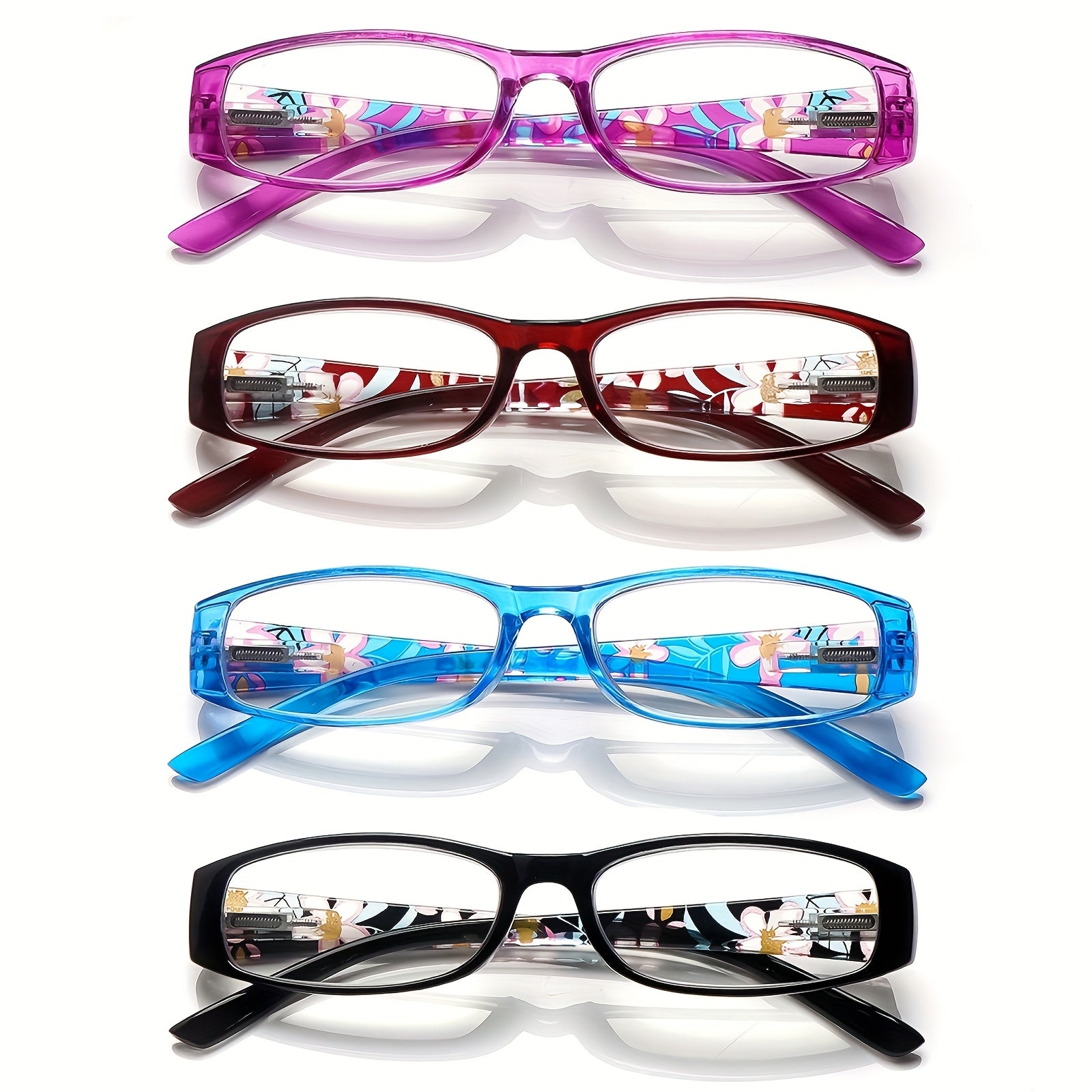 KERECSEN New Anti-blue Light Reading Glasses For Women Computer Readers With Spring Hinges Rectangular Frame With Fashionable Floral Print Lightweight Anti-Blue Light Reading Glasses For Looking At Cell Phones And Computers, Reading.
