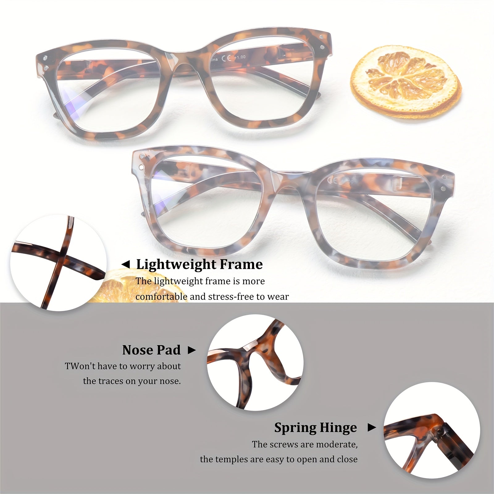 KERECSEN pack Stylish Anti-blue Light Reading Glasses, Specially Designed for Women, with Stylish Lace Frames/spring Hinges, Advanced Blue Light-blocking Lenses Effectively Relieve Eye Strain. Ideal for Daily Commuting And Reading