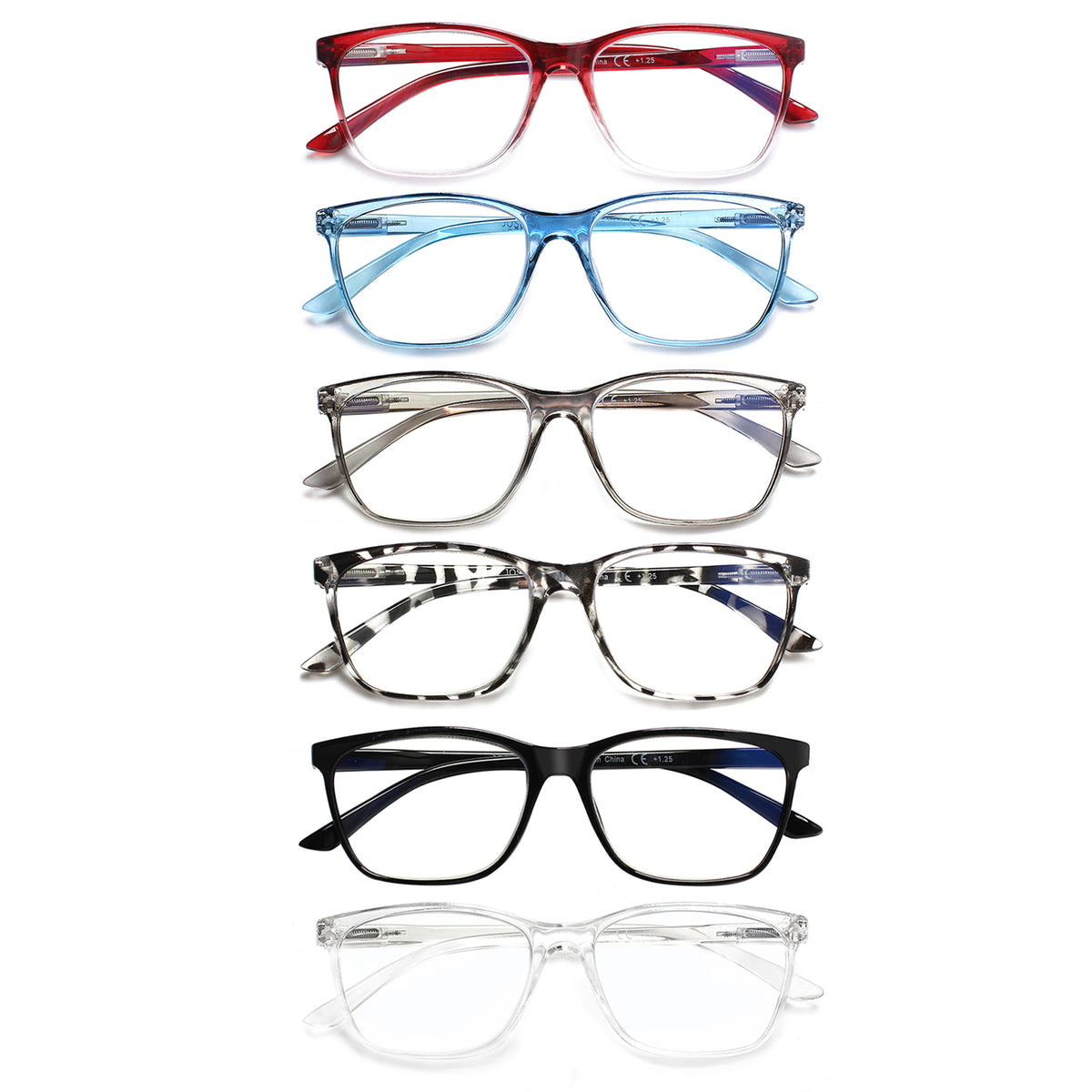 6 Pack Square Reading Glasses Blue Light Blocking Computer Readers 246