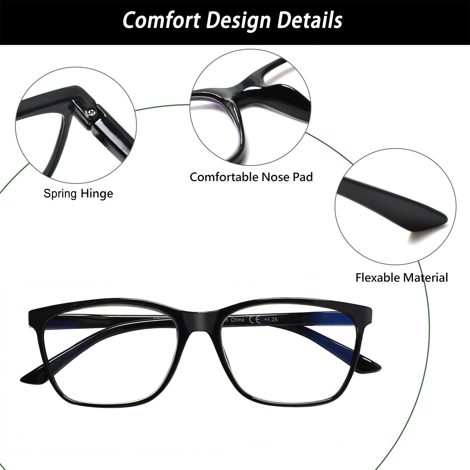 6 Pack Square Reading Glasses Blue Light Blocking Computer Readers 246