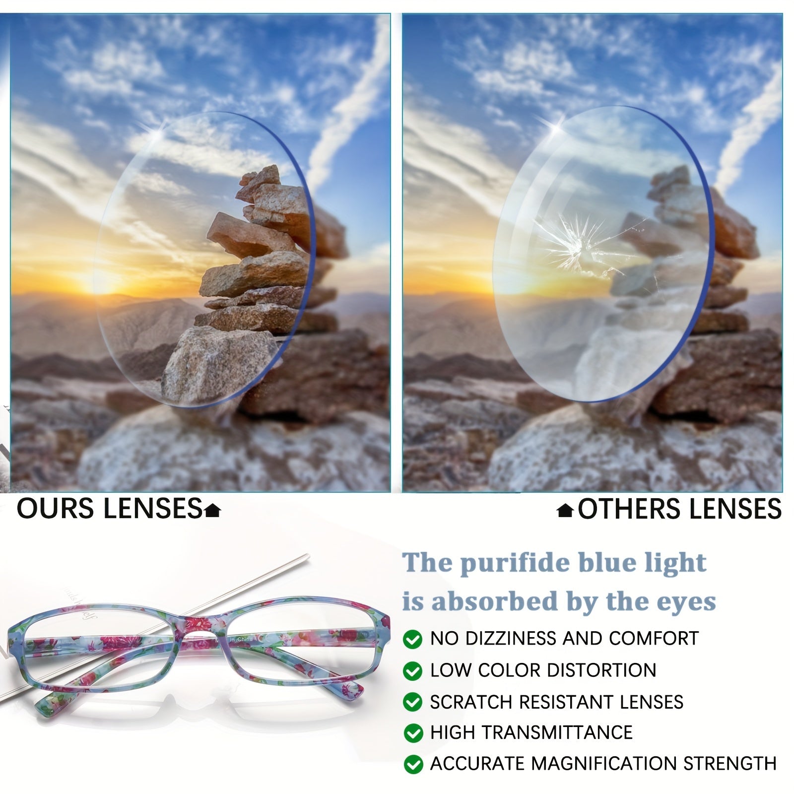 KERECSEN 6-Pack Reading Glasses For Women Fashionable With Blue Light Blocking Computer Glasses Spring Hinges Plastic Frames Stylish Rectangular Design Comfortable Ladies Readers Pattern Print Eyeglasses Anti Glare Anti-Blue Light Lenses