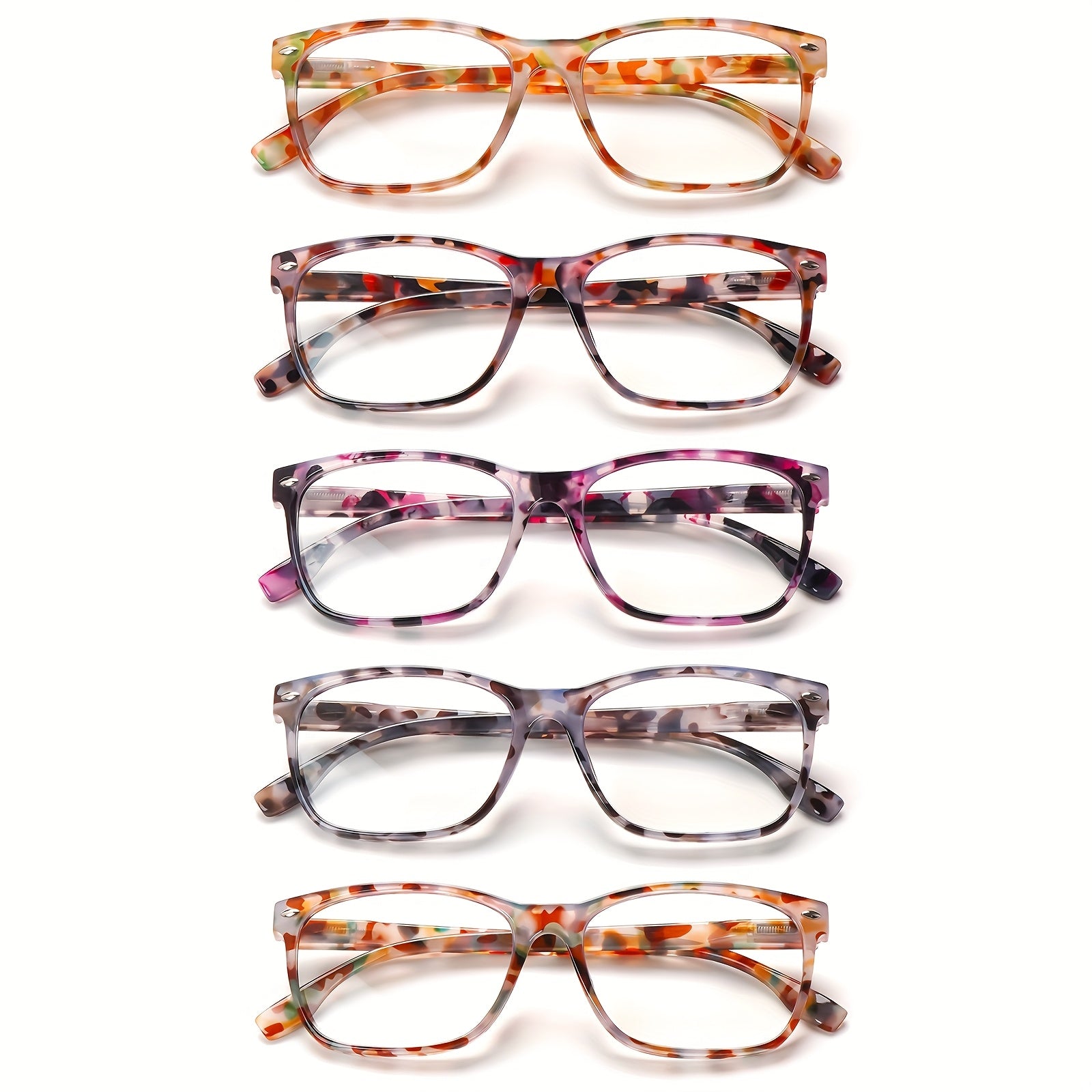 KERECSEN 5 Pack Blue Light Blocking Reading Glasses | Fashion Printed, Lightweight, Anti-Slip, with Spring Hinges, Multi-Color Options for Women, Suitable for Various Occasions