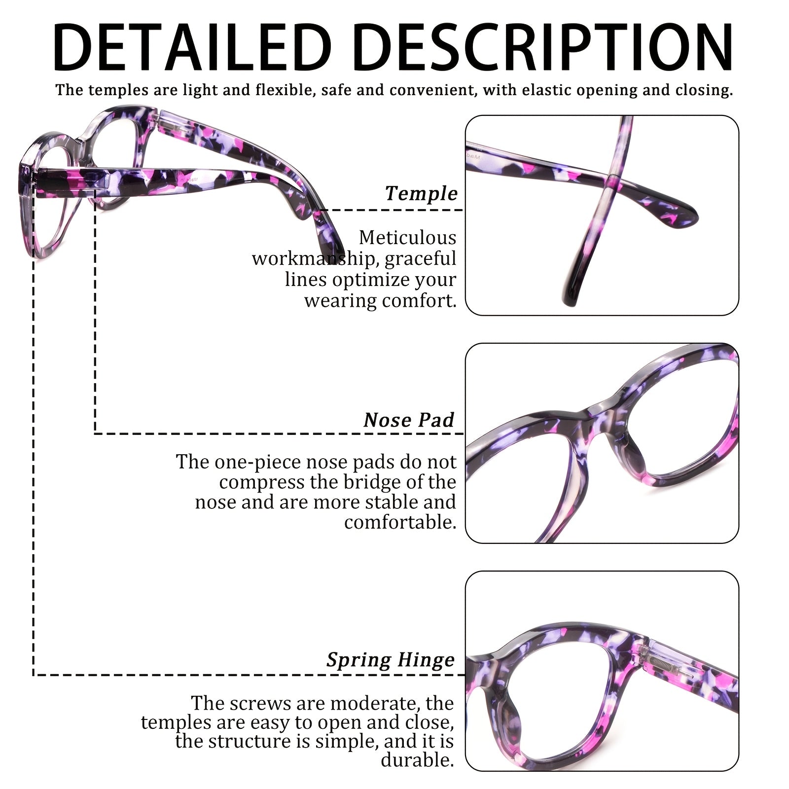 KERECSEN 4 Pairs Of Round-Frame Reading Glasses for Women Blue Light Blocking Readers Metal Spring Hinges Thick-Frame Women's Eyeglasses 12 Prescription Strengths Available Blue, Purple, Green Christmas Gifts for Friends And Family