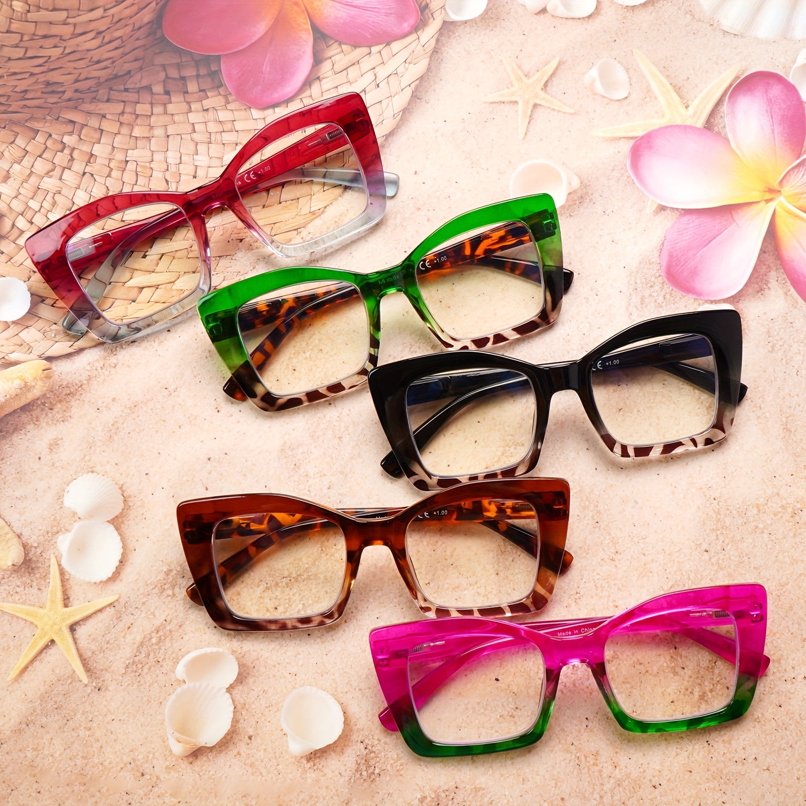 KERECSEN  Anti-Blue Light Reading Glasses For Women Spring Hinges Oversized Frame Glasses Fashion Cat Eye Reading Glasses Plastic Frames Ladies Decorative Glasses Work And Reading