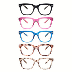 KERECSEN 5pcs Pack 5pcs Blue Light Blocking Reading Glasses with Rectangular Frames - with Metal Hinges, Computer Glasses Suitable for Women & Men, Eyewear for Screens, Office, Bedside - Ideal Gift (Unisex)