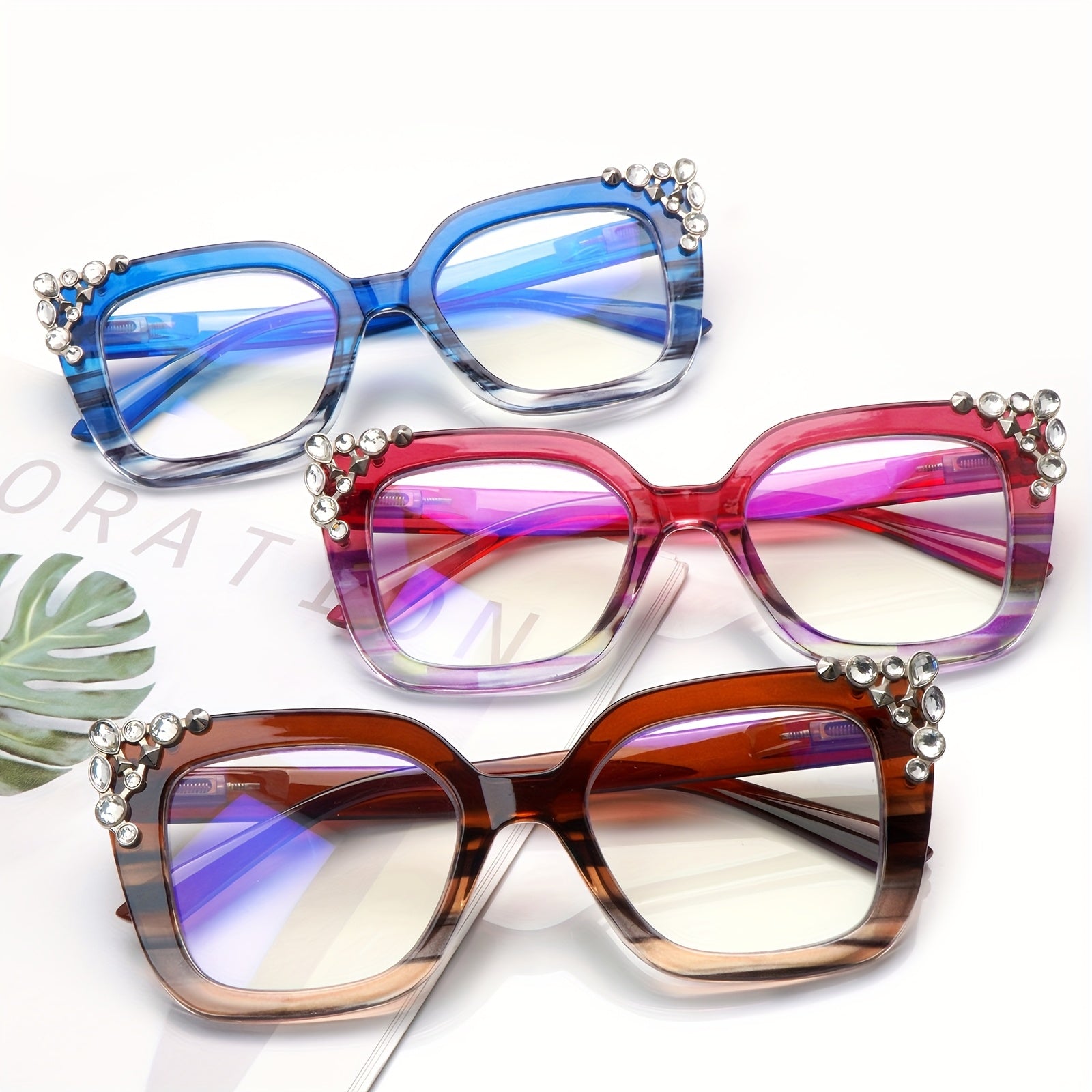 KERECSEN Blue Light Blocking Reading Glasses With Diamond and Cat-Eye Design Oprah Style,Anti-blue Light, Functions Visual Fatigue, Provide Clear Vision, Equipped With Spring Hinges, Fashionable For Women