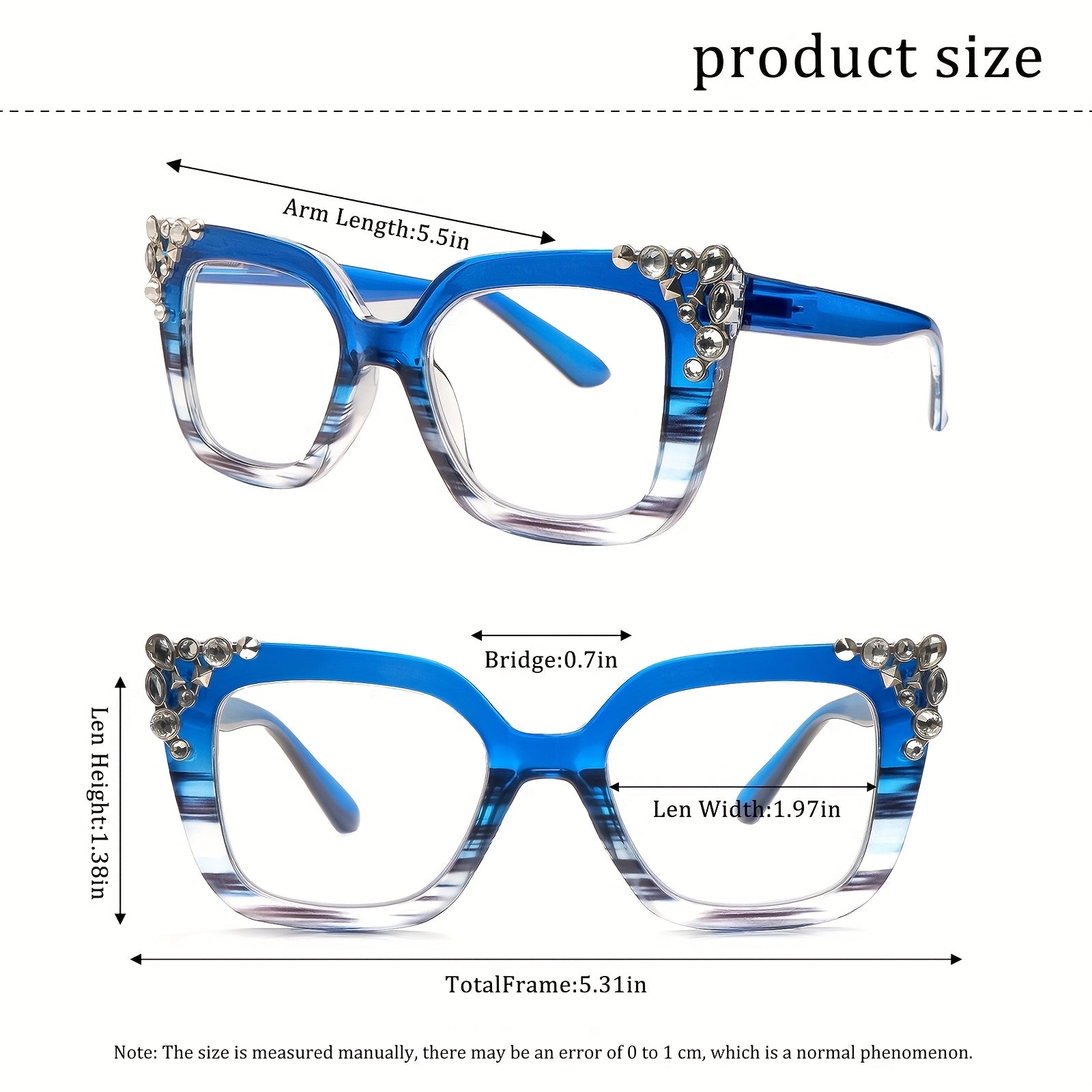 KERECSEN Blue Light Blocking Reading Glasses With Diamond and Cat-Eye Design Oprah Style,Anti-blue Light, Functions Visual Fatigue, Provide Clear Vision, Equipped With Spring Hinges, Fashionable For Women