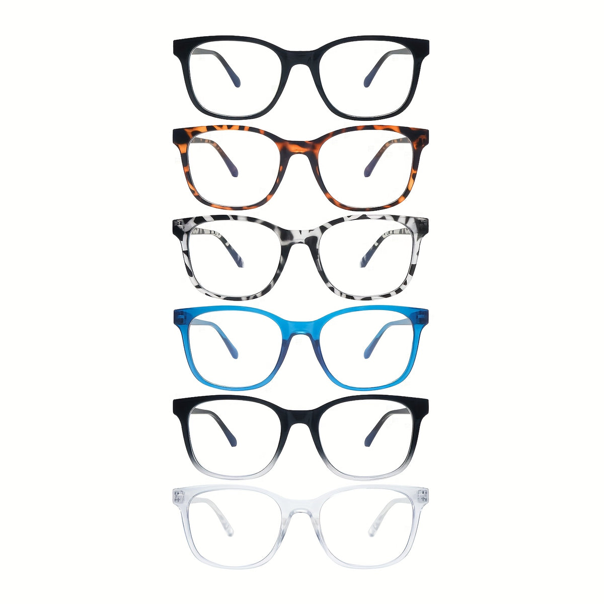 KERECSEN Pack Unisex Classic Full-Rim Square Reading Glasses, HD Blue Light Blocking Lenses, Ultra-Light Plastic Frame with Flexible Spring Hinges, Multi-color Everyday Fashion Readers
