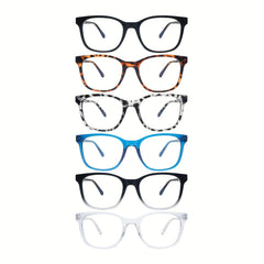 KERECSEN Pack Unisex Classic Full-Rim Square Reading Glasses, HD Blue Light Blocking Lenses, Ultra-Light Plastic Frame with Flexible Spring Hinges, Multi-color Everyday Fashion Readers
