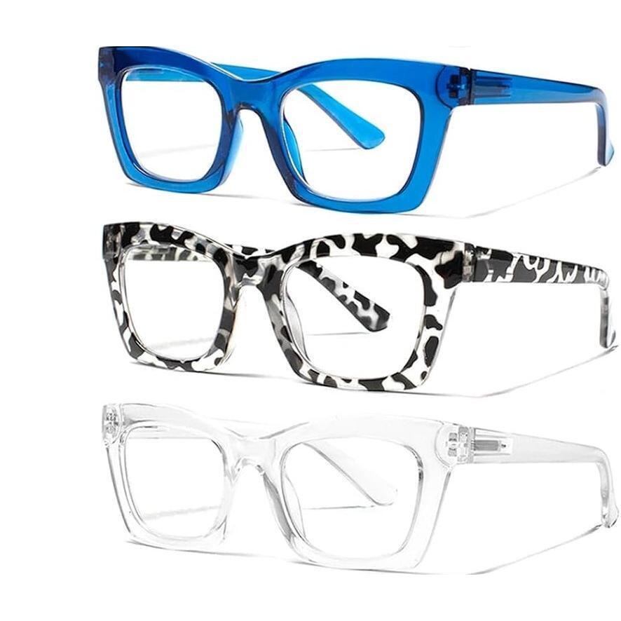 3 Pack Oprah Style Reading Glasses for Women Men Blue Light Blocking Square Fashion Readers with Spring Hinge Computer Eyeglasses