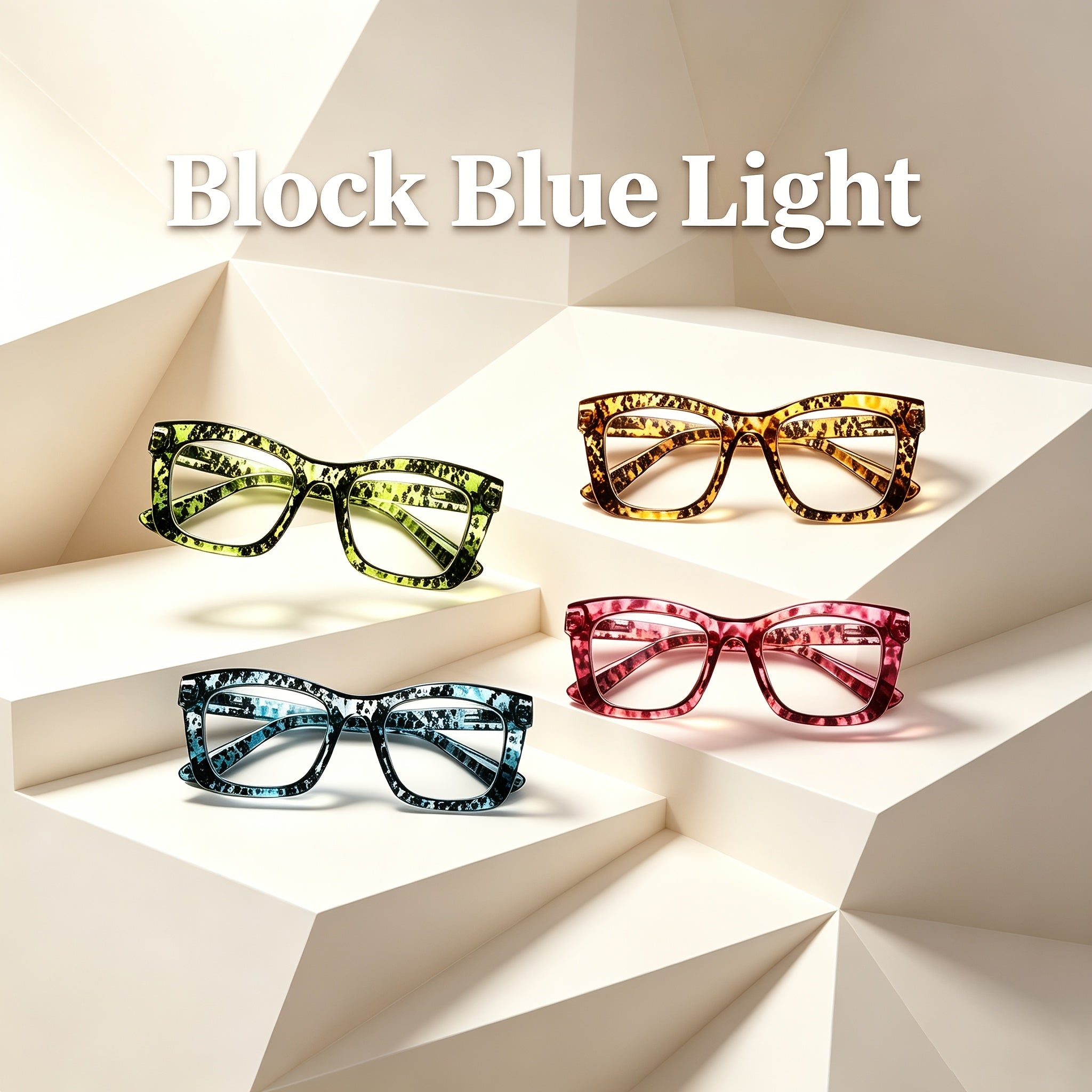 KERECSEN 4 Pack Blue Light Glasses For Women, Anti Blue Light Computer Reading Glasses With Integrated Nose Pads And Metal Spring Hinges, Lightweight Fashion Eyeglasses With Cleaning Cloth, Tortoiseshell Colors For Office Home Use