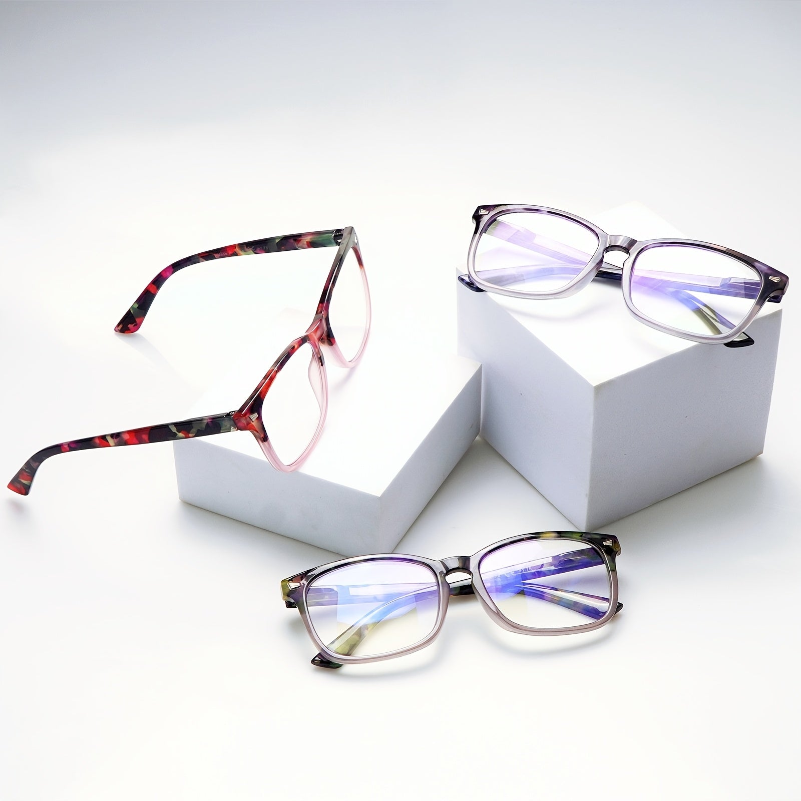 KERECSEN 5 Pack Women’s Gradient Square Reading Glasses, HD Blue Light Blocking Lenses, Ultra-Light Plastic Frame with Flexible Spring Hinges, Marbled Two-Tone Fashion Readers