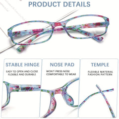 KERECSEN 6-Pack Reading Glasses For Women Fashionable With Blue Light Blocking Computer Glasses Spring Hinges Plastic Frames Stylish Rectangular Design Comfortable Ladies Readers Pattern Print Eyeglasses Anti Glare Anti-Blue Light Lenses