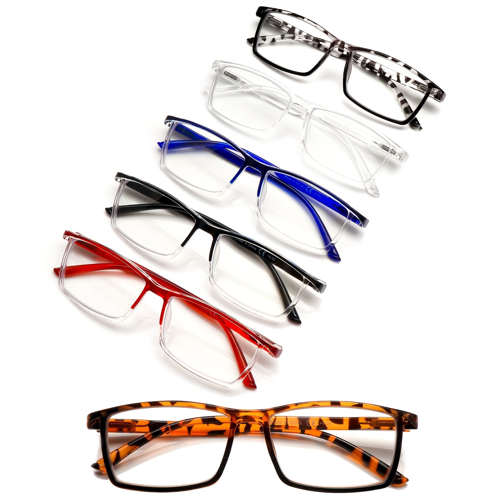 KERECSEN 6-Pair Blue Light Blocking Reading Glasses with Tortoiseshell/ Square Thin-PVC Frame & Plastic - Computer Glasses for Men & Women, Screen, Eyewear (6-Pair Pack) 2 Color Options - Compatible for Office, Smartphones, E-