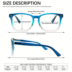 KERECSEN 5-pack Gradient Anti-blue Light Reading Glasses, Suitable for Both Men And Women, with Lightweight Frames, Spring Hinges, And High-quality Anti-blue Light Lenses, Effectively Relieving Eye Strain And Fatigue