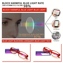 KERECSEN 6 Pairs Ultra-Light Rectangular Blue Light Blocking Glasses, Spring Hinges, Anti-Glare Clear Lenses, Adjustable Fit for Men & Women, Presbyopia Relief, Computer Reading Glasses Fashionable and exquisite holiday gifts