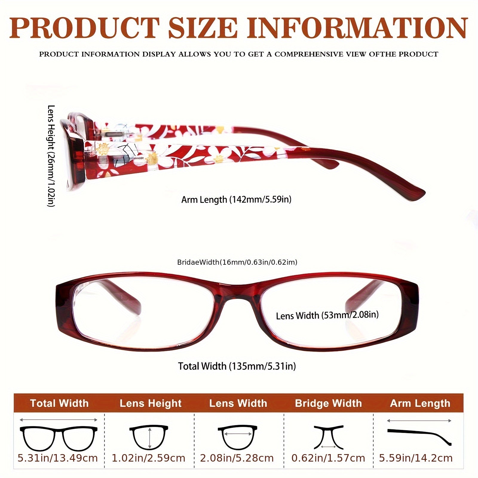 KERECSEN New Anti-blue Light Reading Glasses For Women Computer Readers With Spring Hinges Rectangular Frame With Fashionable Floral Print Lightweight Anti-Blue Light Reading Glasses For Looking At Cell Phones And Computers, Reading.