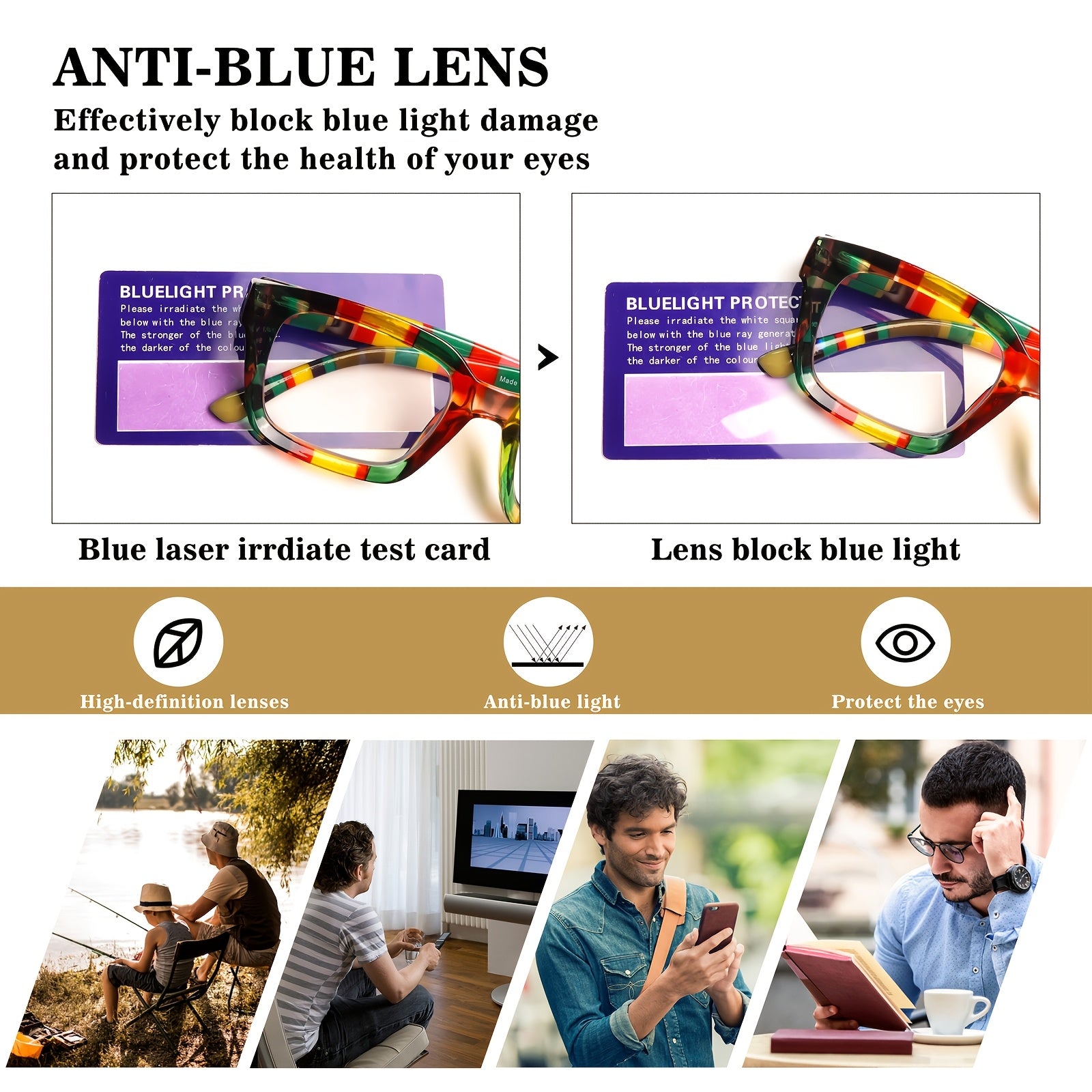 KERECSEN Fashion Eyewear 4 Set with Blue Light-Blocking Lenses | Women's Square-Frame Glasses | with Metal Springs to Eye Strain | Rainbow-Patterned Reading Glasses | Elegant Eyewear | The Perfect Choice for Daily Outings And The Office