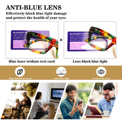 KERECSEN Fashion Eyewear 4 Set with Blue Light-Blocking Lenses | Women's Square-Frame Glasses | with Metal Springs to Eye Strain | Rainbow-Patterned Reading Glasses | Elegant Eyewear | The Perfect Choice for Daily Outings And The Office