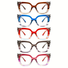KERECSEN Blue Light Blocking Reading Glasses With Diamond and Cat-Eye Design Oprah Style,Anti-blue Light, Functions Visual Fatigue, Provide Clear Vision, Equipped With Spring Hinges, Fashionable For Women