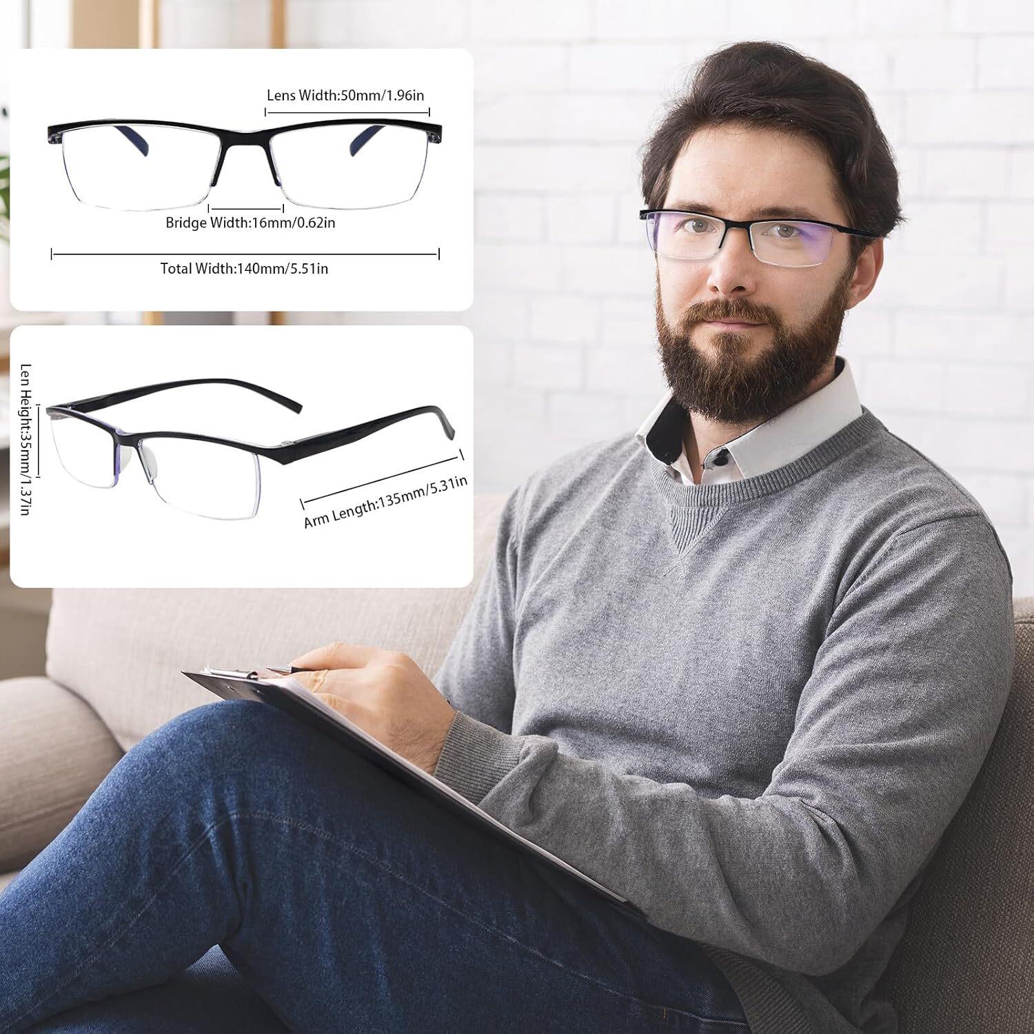 3 pack Blue Light Blocking Readers Comfortable Glasses Vintage Reading Glasses for Men Spring Hinges Classic Readers