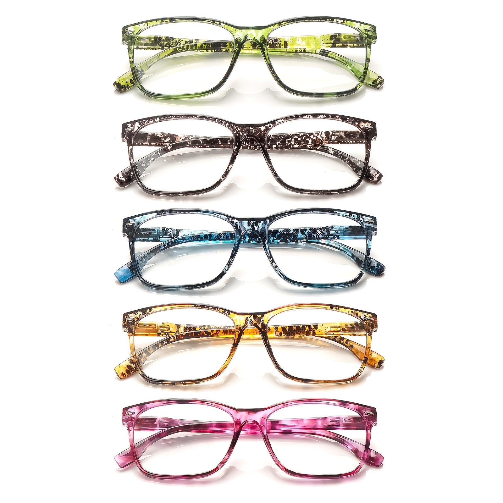 KERECSEN 5 Pack Blue Light Blocking Reading Glasses | Fashion Printed, Lightweight, Anti-Slip, with Spring Hinges, Multi-Color Options for Women, Suitable for Various Occasions
