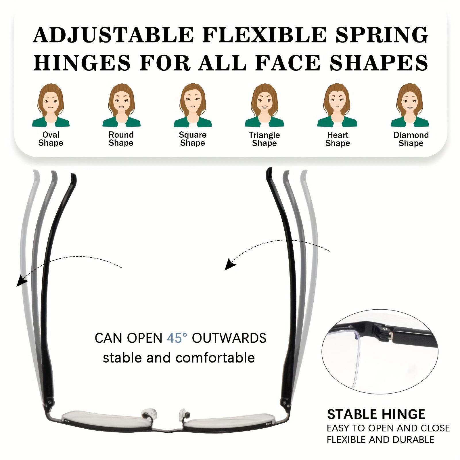KERECSEN 5 Pack Anti Blue Light Reading Glasses Metal Half Frame, Adjustable Spring Hinges, Blue Light Blocking Glasses For Men Computer Reading Glasses, Small Square Frame Glasses For Men And Women. Perfect For Office Wear. Elegant Reading Glasses.