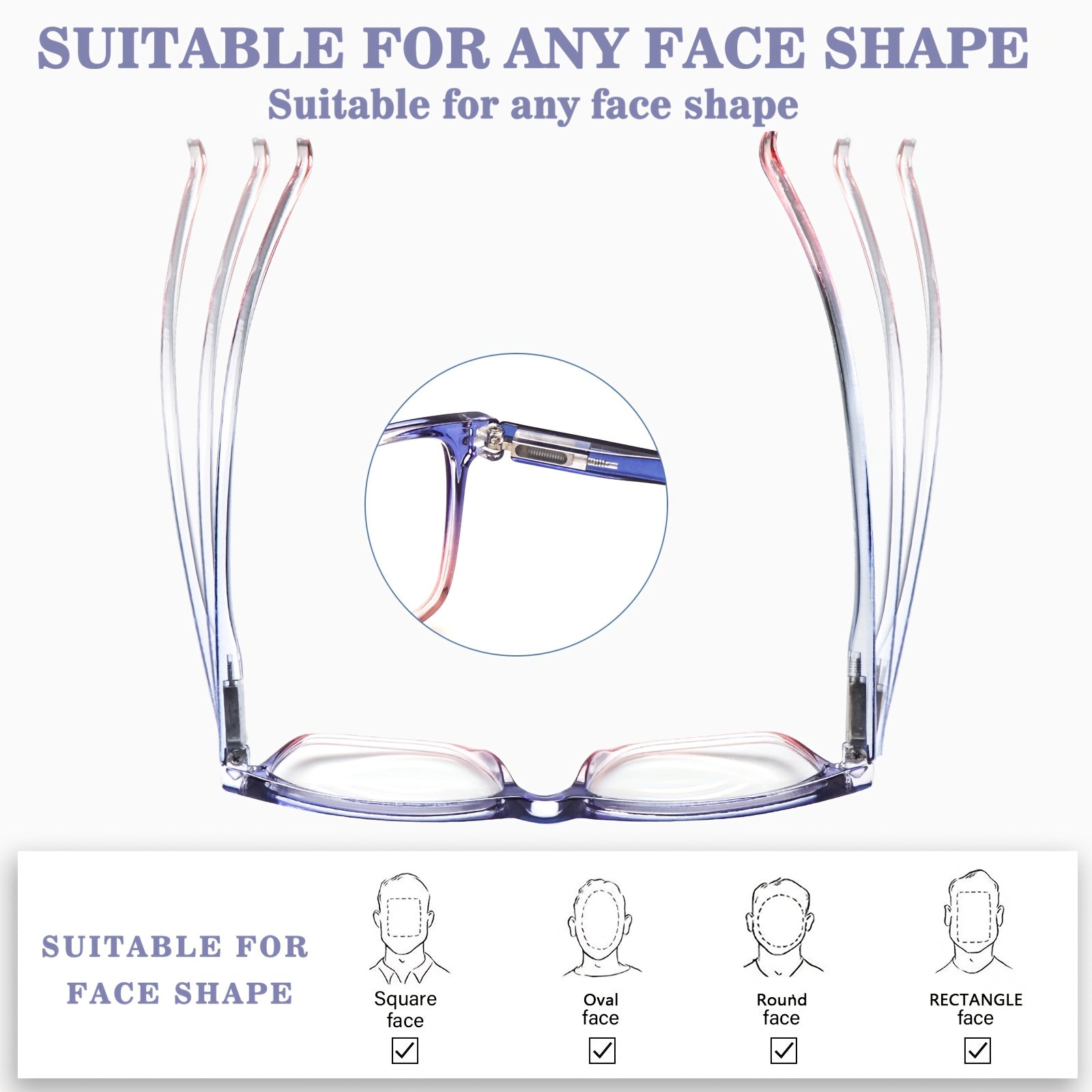 KERECSEN Blue Light Blocking Reading Glasses Suitable for Computer, Digital Screens &, Spring Hinge Eyewear with Full-Rim Frames, Round/Rectangle for Computer Syndrome, Office & Commuting
