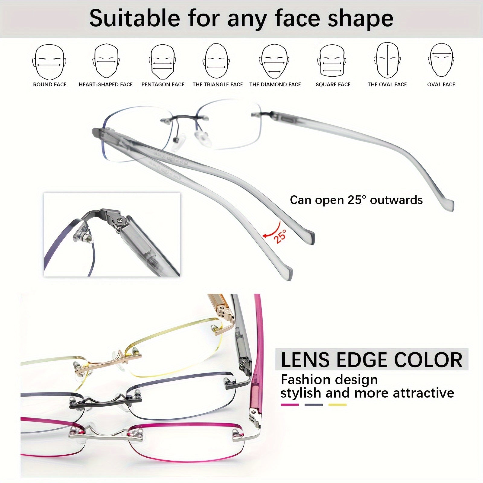 KERECSEN Rimless Reading Glasses  With Block Blue Light Lense Featuring Lightweight Design And Spring Hinges for a Comfortable Reading Experience, Suitable for Women