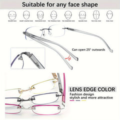 KERECSEN Rimless Reading Glasses  With Block Blue Light Lense Featuring Lightweight Design And Spring Hinges for a Comfortable Reading Experience, Suitable for Women