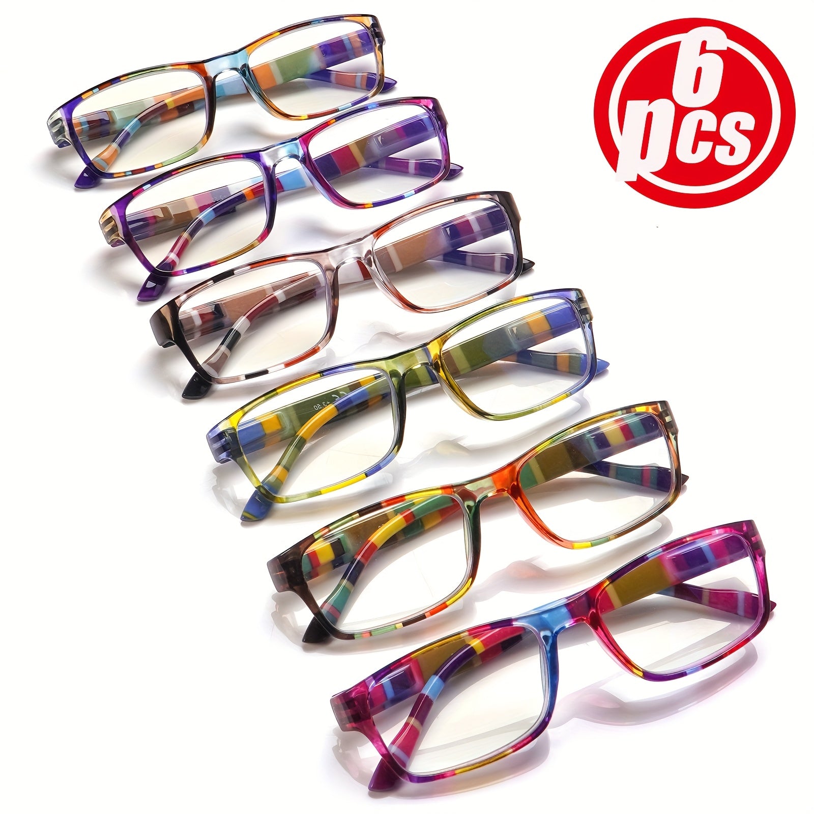 KERECSEN 6 Pack Rainbow Lucky Reading Glasses for Women Blue Light Blocking, Plastic Frames with Spring Hinges, Rainbow Lucky Charm, Lady's Exquisite Reading Glasses, Delicate Style Glasses Fashionable Daily & Christmas Decoration Gift Sets