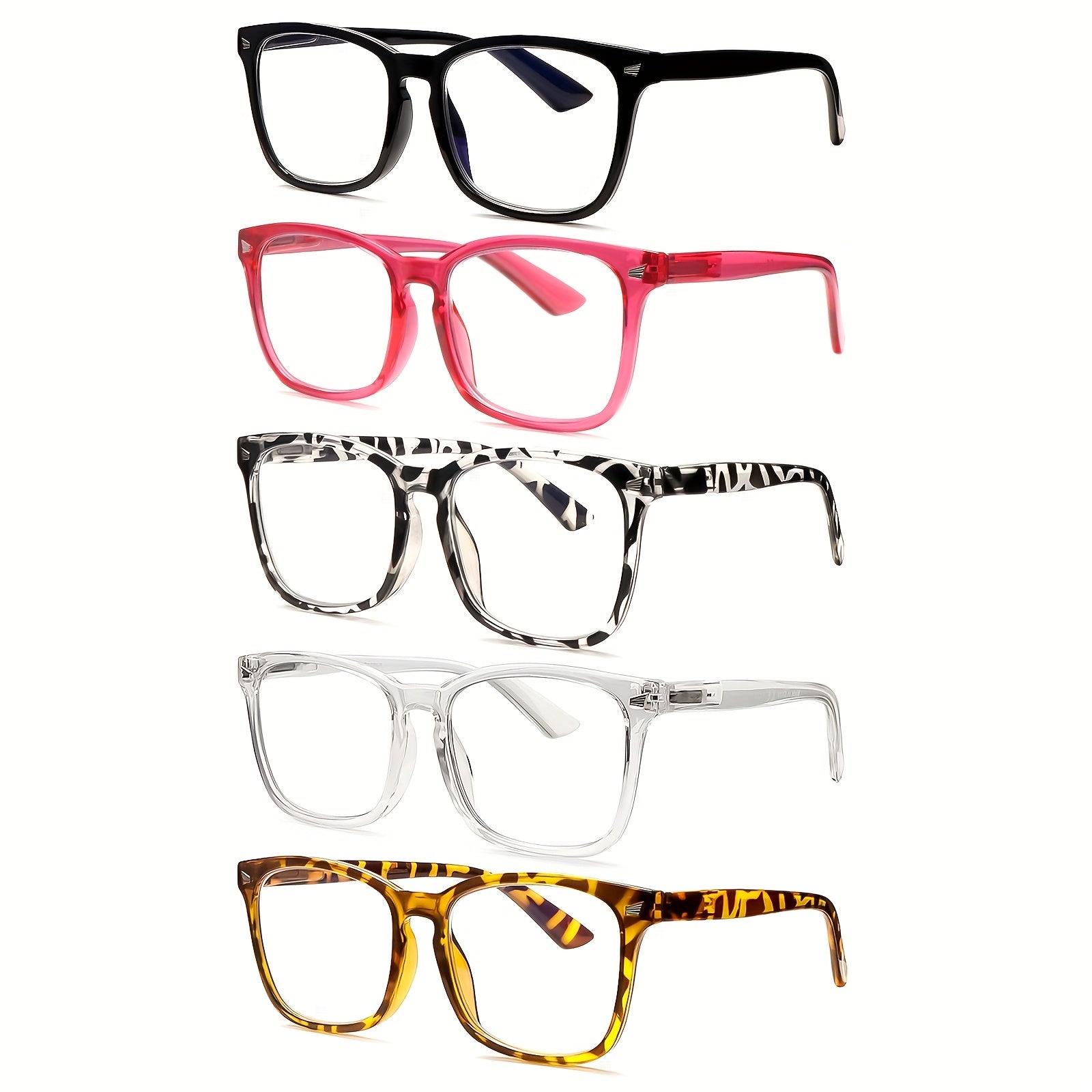 KERECSEN 5 Pack Blue Light Blocking Women And Men | Anti Glare, Adjustable Comfortable Fit, Fashion Computer Glasses With Spring Hinges For Reduced Eye Strain And Enhanced Visibility, Includes Glasses Bag And Eyeglass Cloth, Pvc Frame
