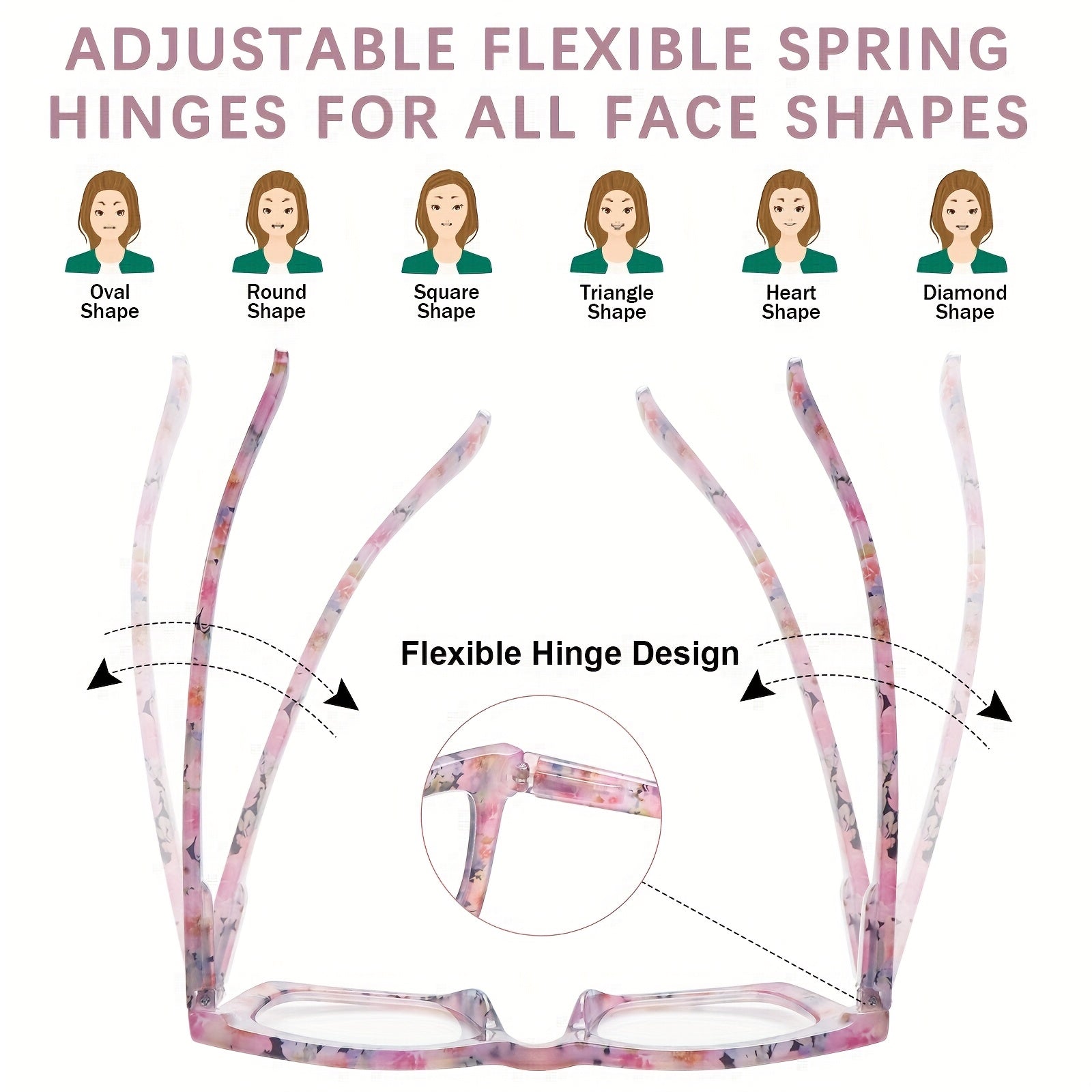 KERECSEN 6-Pack Reading Glasses for Women Anti-blue Light Reading Glasses Computer Readers with Spring Hinges for Various Face Shapes Large Frames Make Your Face Look Smaller Stylish Frames with Floral Print Anti-blue Light Reader for Reading