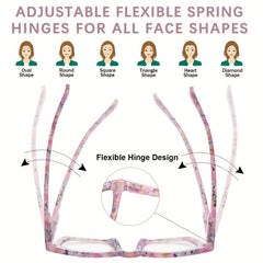 KERECSEN 6-Pack Reading Glasses for Women Anti-blue Light Reading Glasses Computer Readers with Spring Hinges for Various Face Shapes Large Frames Make Your Face Look Smaller Stylish Frames with Floral Print Anti-blue Light Reader for Reading