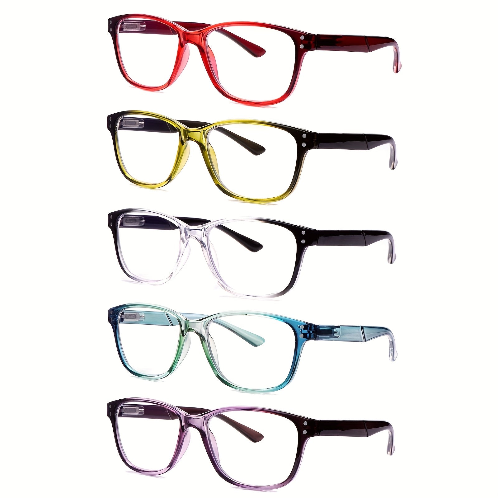 KERECSEN 5 Pack Women’s Translucent Rectangle Reading Glasses, HD Blue Light Blocking Lenses, Ultra-Light Plastic Frame with Flexible Spring Hinges, Bright Gradient Color Fashion Readers