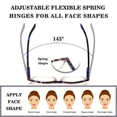 KERECSEN 5 Pack Women’s Gradient Square Reading Glasses, HD Blue Light Blocking Lenses, Ultra-Light Plastic Frame with Flexible Spring Hinges, Marbled Two-Tone Fashion Readers