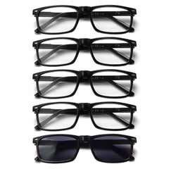 KERECSEN 5-Pack Reading Glasses for Men And Women, Black Square-Frame Readers, Clear-Lens Presbyopia Glasses