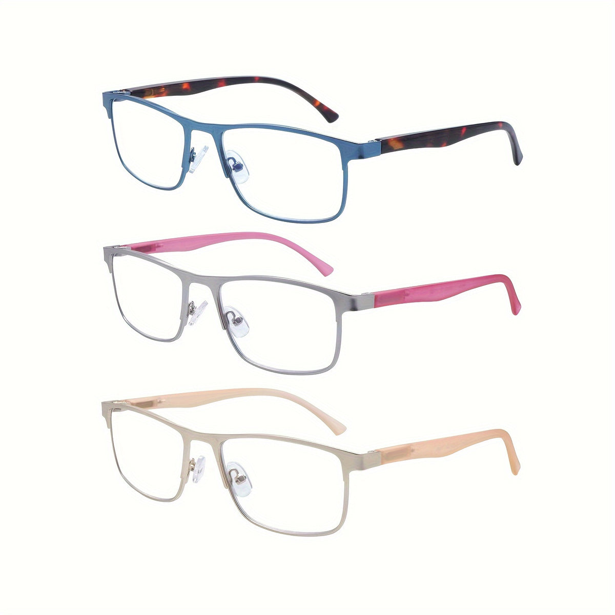 KERECSEN 3 Pack Stylish of Metal Frame Blue Light Blocking Reading Glasses Clear Lens with Comfortable Reading Experience for both Men and Women