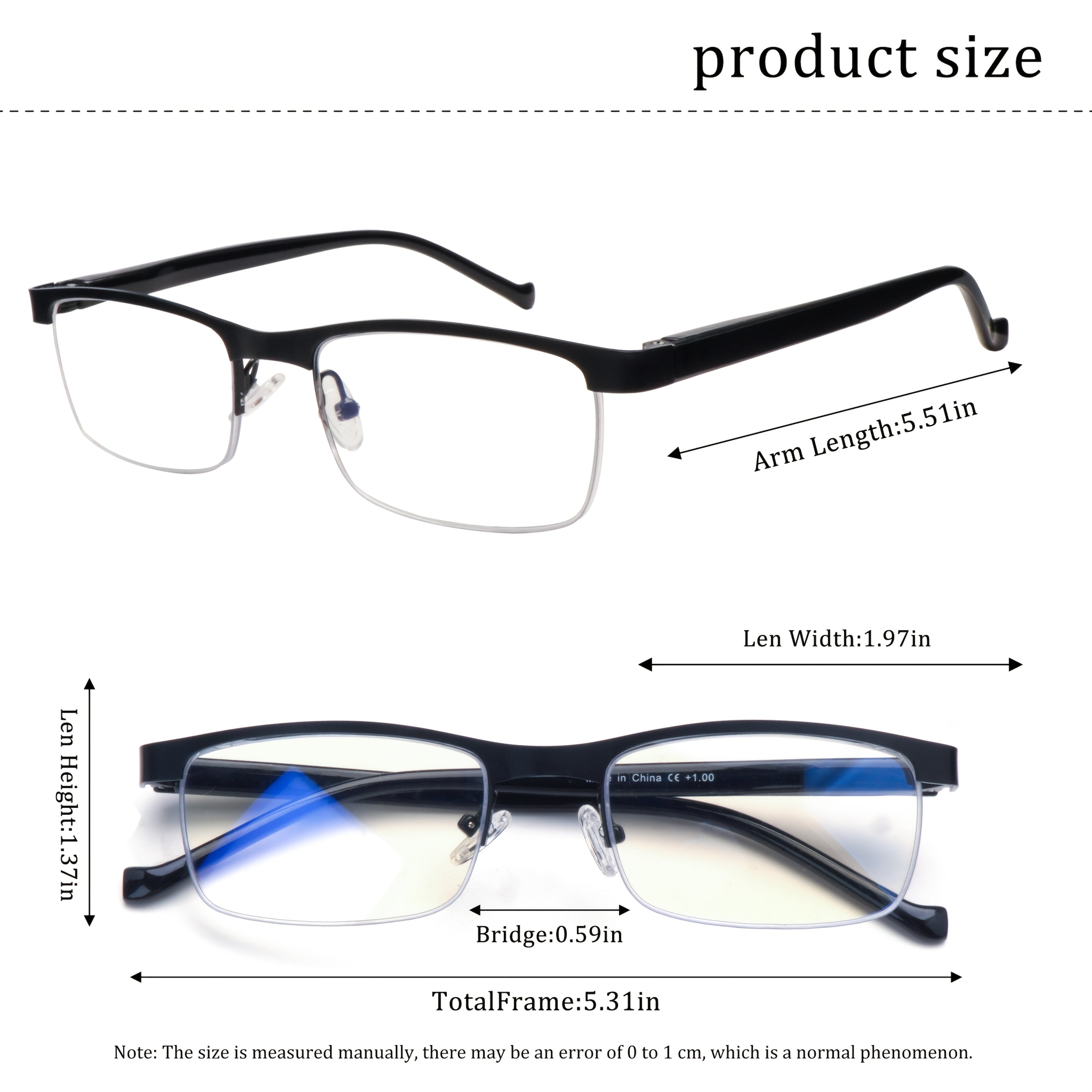 KERECSEN 5 Pack Anti Blue Light Reading Glasses Metal Half Frame, Adjustable Spring Hinges, Blue Light Blocking Glasses For Men Computer Reading Glasses, Small Square Frame Glasses For Men And Women. Perfect For Office Wear. Elegant Reading Glasses.