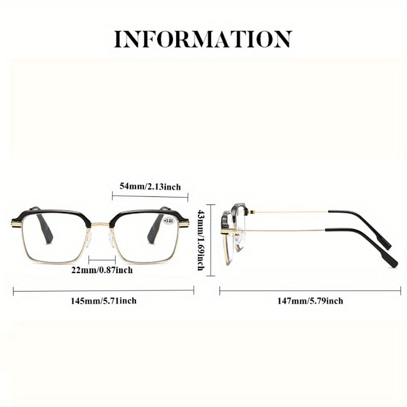 KERECSEN 2pcs Business Fashion Ultra-Light Metal Square Full-Frame Photochromic Men And Women, High-Definition Magnifying +1.0 to +4.0