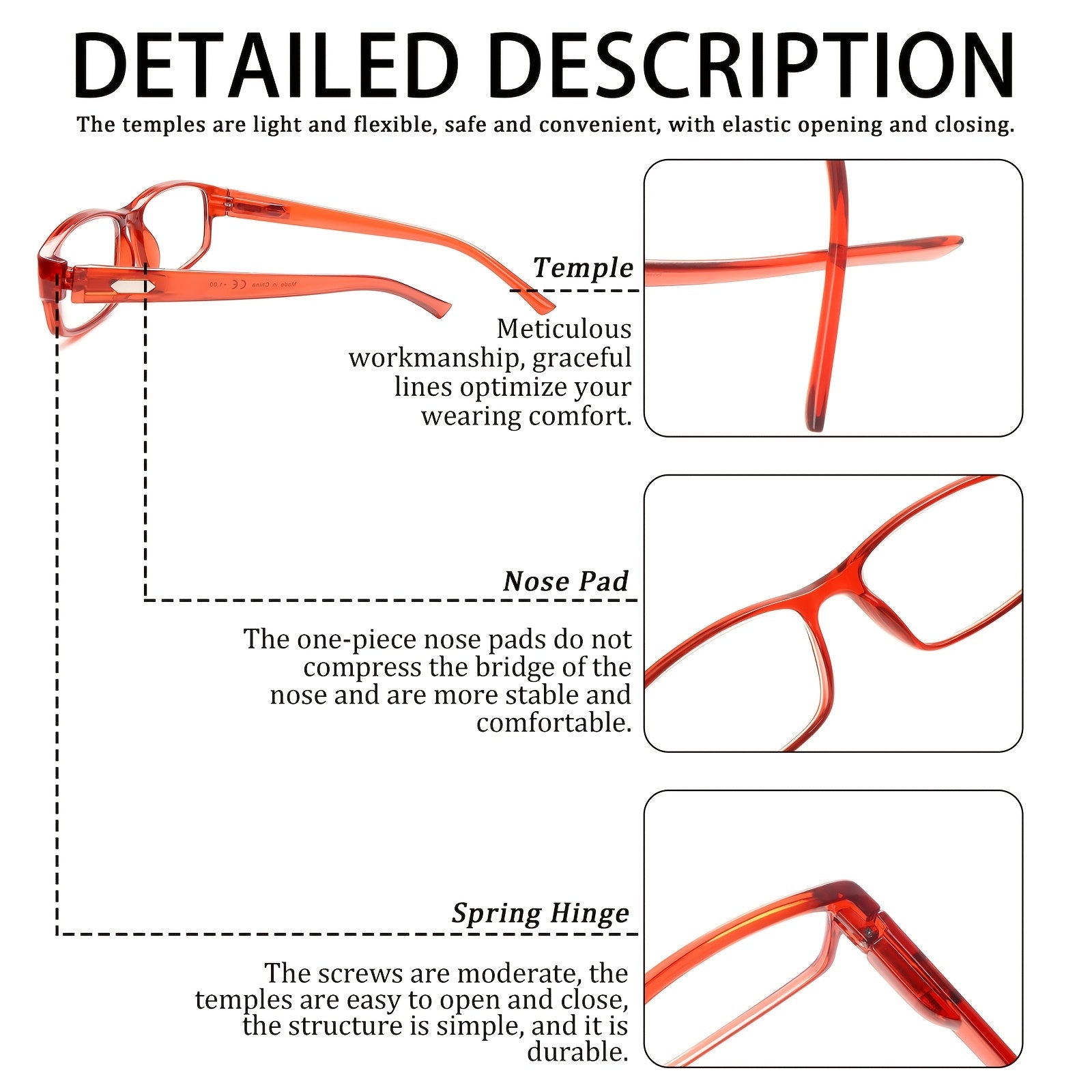 KERECSEN 6 Pairs Ultra-Light Rectangular Blue Light Blocking Glasses, Spring Hinges, Anti-Glare Clear Lenses, Adjustable Fit for Men & Women, Presbyopia Relief, Computer Reading Glasses Fashionable and exquisite holiday gifts