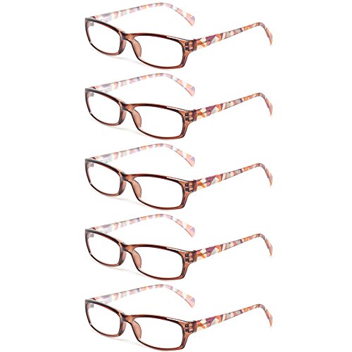 Kerecsen Reading Glasses 5 Pairs Fashion Ladies Readers Spring Hinge with Pattern Print Eyeglasses for Women