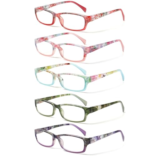 Kerecsen Reading Glasses 5 Pairs Fashion Ladies Readers Spring Hinge with Pattern Print Eyeglasses for Women